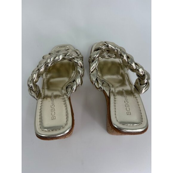 BCBGeneration Ulana Wedge Sandal Gold Chunky Braid Cork 8M NWOB - Picture 5 of 7